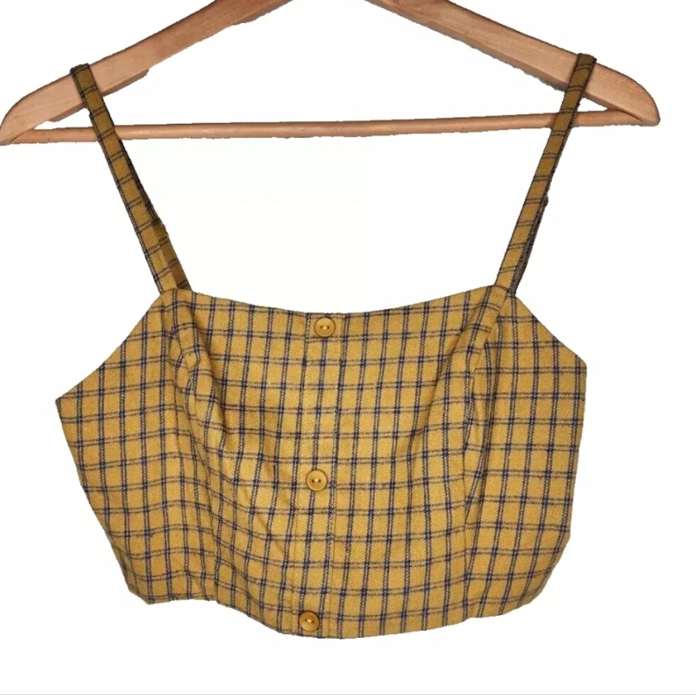 Emory Park Plaid Crop Top in Mustard and Blue Size S